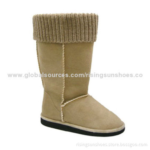 Women's snow boots, micro suede upper w/ knitted fabric edge, warm/nice, OEM orders welcomed